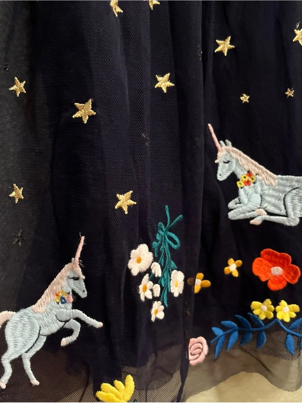 Hanna Andersson Long Sleeve Navy Blue Dress Tulle Unicorn Girls 120 US 6-7